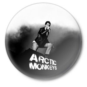 Значок с принтом Солист Arctic Monkeys в Курске,  металл | круглая форма, металлическая застежка в виде булавки | Тематика изображения на принте: алекс тёрнер | арктик | арктические мартышки | гаражный | группа | джейми кук | инди рок | манкис | музыка | мэтт хелдер | ник о мэлли | обезьяна | постпанк ривайвл | психоделический | рок