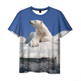 Мужская футболка 3D с принтом Арктика в Курске, 100% полиэфир | прямой крой, круглый вырез горловины, длина до линии бедер | animals | bear | ice | nature | polar bear | power | travel | белый медведь | животные | лёд | медведь | природа | путешествия | сила | снег