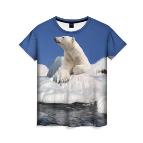 Женская футболка 3D с принтом Арктика в Курске, 100% полиэфир ( синтетическое хлопкоподобное полотно) | прямой крой, круглый вырез горловины, длина до линии бедер | animals | bear | ice | nature | polar bear | power | travel | белый медведь | животные | лёд | медведь | природа | путешествия | сила | снег