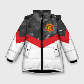 Зимняя куртка для девочек 3D с принтом Manchester United 2018 #16 в Курске, ткань верха — 100% полиэстер; подклад — 100% полиэстер, утеплитель — 100% полиэстер. | длина ниже бедра, удлиненная спинка, воротник стойка и отстегивающийся капюшон. Есть боковые карманы с листочкой на кнопках, утяжки по низу изделия и внутренний карман на молнии. 

Предусмотрены светоотражающий принт на спинке, радужный светоотражающий элемент на пуллере молнии и на резинке для утяжки. | Тематика изображения на принте: emirates | fc | manchester united | абстракция | геометрия | зож | клуб | линии | манчестер юнайтед | модные | мяч | россии | спорт | спортивные | стиль | тренды | футбол | футбольный клуб | экстрим | эмблема