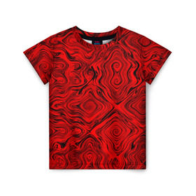 Детская футболка 3D с принтом Tie-Dye red в Курске, 100% гипоаллергенный полиэфир | прямой крой, круглый вырез горловины, длина до линии бедер, чуть спущенное плечо, ткань немного тянется | Тематика изображения на принте: волны | красный | разводы | текстура