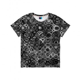 Детская футболка 3D с принтом абстракция кусочков в Курске, 100% гипоаллергенный полиэфир | прямой крой, круглый вырез горловины, длина до линии бедер, чуть спущенное плечо, ткань немного тянется | волны | мозаика | оптические | узоры | фрактал