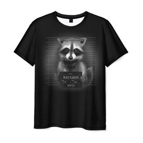 Мужская футболка 3D с принтом Енот Преступник в Курске, 100% полиэфир | прямой крой, круглый вырез горловины, длина до линии бедер | raccoon | виновен | полоскун | стражи