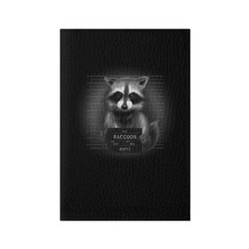 Обложка для паспорта матовая кожа с принтом Енот Преступник в Курске, натуральная матовая кожа | размер 19,3 х 13,7 см; прозрачные пластиковые крепления | raccoon | виновен | полоскун | стражи