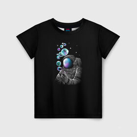 Детская футболка 3D с принтом Космические Пузыри в Курске, 100% гипоаллергенный полиэфир | прямой крой, круглый вырез горловины, длина до линии бедер, чуть спущенное плечо, ткань немного тянется | астронавт | звезды | земля | космос | марс | мыльные | планеты | скафандр
