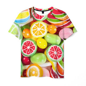 Мужская футболка 3D с принтом Candy в Курске, 100% полиэфир | прямой крой, круглый вырез горловины, длина до линии бедер | candy | colorful | lollipop | sweet | конфеты | леденцы | сладости