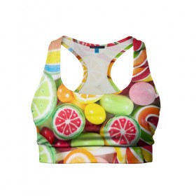 Женский спортивный топ 3D с принтом Candy в Курске, 82% полиэстер, 18% спандекс Ткань безопасна для здоровья, позволяет коже дышать, не мнется и не растягивается |  | candy | colorful | lollipop | sweet | конфеты | леденцы | сладости