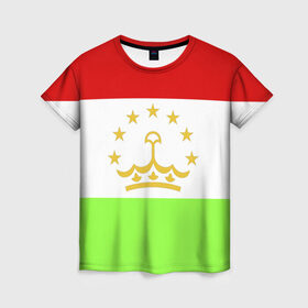 Женская футболка 3D с принтом Флаг Таджикистана в Курске, 100% полиэфир ( синтетическое хлопкоподобное полотно) | прямой крой, круглый вырез горловины, длина до линии бедер | парчами точикистон | таджикистан | точикистон | флаг | флаг таджикистана