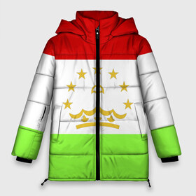 Женская зимняя куртка 3D с принтом Флаг Таджикистана в Курске, верх — 100% полиэстер; подкладка — 100% полиэстер; утеплитель — 100% полиэстер | длина ниже бедра, силуэт Оверсайз. Есть воротник-стойка, отстегивающийся капюшон и ветрозащитная планка. 

Боковые карманы с листочкой на кнопках и внутренний карман на молнии | парчами точикистон | таджикистан | точикистон | флаг | флаг таджикистана