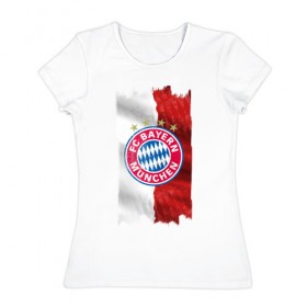Женская футболка хлопок с принтом Bayern Munchen - Vintage style No. 3 в Курске, 100% хлопок | прямой крой, круглый вырез горловины, длина до линии бедер, слегка спущенное плечо | bayern munchen | fcb | football | бавария мюнхен