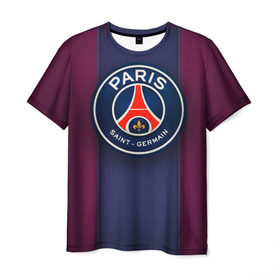 Мужская футболка 3D с принтом Paris Saint-Germain в Курске, 100% полиэфир | прямой крой, круглый вырез горловины, длина до линии бедер | Тематика изображения на принте: psg | париж | псж | форма | футбол
