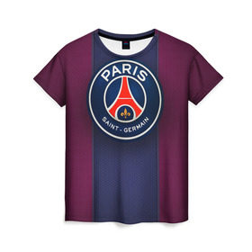 Женская футболка 3D с принтом Paris Saint-Germain в Курске, 100% полиэфир ( синтетическое хлопкоподобное полотно) | прямой крой, круглый вырез горловины, длина до линии бедер | psg | париж | псж | форма | футбол