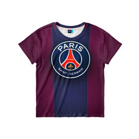 Детская футболка 3D с принтом Paris Saint-Germain в Курске, 100% гипоаллергенный полиэфир | прямой крой, круглый вырез горловины, длина до линии бедер, чуть спущенное плечо, ткань немного тянется | psg | париж | псж | форма | футбол