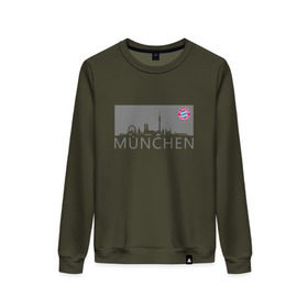 Женский свитшот хлопок с принтом Bayern Munchen - Munchen City grey (2018) в Курске, 100% хлопок | прямой крой, круглый вырез, на манжетах и по низу широкая трикотажная резинка  | Тематика изображения на принте: bayern munchen | fcb | football | бавария мюнхен