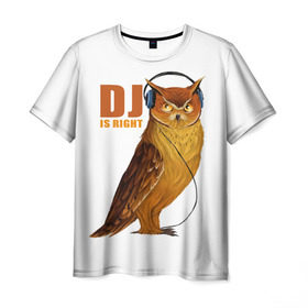 Мужская футболка 3D с принтом Диджей прав в Курске, 100% полиэфир | прямой крой, круглый вырез горловины, длина до линии бедер | dj | music | вечеринка | диджей | клуб | музыка | наушники | пернатые | птица | сова | тусовка | филин