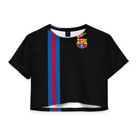 Женская футболка 3D укороченная с принтом FC Barcelona Line Collection в Курске, 100% полиэстер | круглая горловина, длина футболки до линии талии, рукава с отворотами | fc | барселона | эмблема