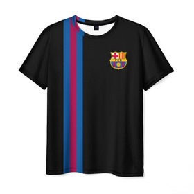 Мужская футболка 3D с принтом FC Barcelona Line Collection в Курске, 100% полиэфир | прямой крой, круглый вырез горловины, длина до линии бедер | Тематика изображения на принте: fc | барселона | эмблема