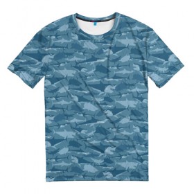 Мужская футболка 3D с принтом Акулы в Курске, 100% полиэфир | прямой крой, круглый вырез горловины, длина до линии бедер | shark | акула | акулы | вода | море | океан | рыба | хищник
