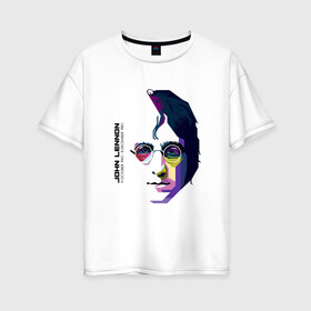 Женская футболка хлопок Oversize с принтом Джон Ленон в Курске, 100% хлопок | свободный крой, круглый ворот, спущенный рукав, длина до линии бедер
 | john lennon | the beatles | битлс | джон леннон
