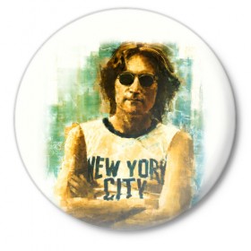 Значок с принтом Джон Леннон 10 в Курске,  металл | круглая форма, металлическая застежка в виде булавки | john lennon | the beatles | битлс | джон леннон