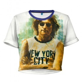 Женская футболка 3D укороченная с принтом Джон Леннон 10 в Курске, 100% полиэстер | круглая горловина, длина футболки до линии талии, рукава с отворотами | john lennon | the beatles | битлс | джон леннон