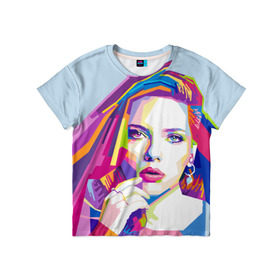 Детская футболка 3D с принтом Scarlett Johansson в Курске, 100% гипоаллергенный полиэфир | прямой крой, круглый вырез горловины, длина до линии бедер, чуть спущенное плечо, ткань немного тянется | scarlett johansson | скарлет йохансон | скарлетт йоханссон
