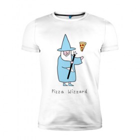 Мужская футболка премиум с принтом Заклинатель пиццы в Курске, 92% хлопок, 8% лайкра | приталенный силуэт, круглый вырез ворота, длина до линии бедра, короткий рукав | magic | pizza | wizzard | арт | волшебник | маг | магия | пицца
