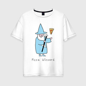 Женская футболка хлопок Oversize с принтом Заклинатель пиццы в Курске, 100% хлопок | свободный крой, круглый ворот, спущенный рукав, длина до линии бедер
 | Тематика изображения на принте: magic | pizza | wizzard | арт | волшебник | маг | магия | пицца
