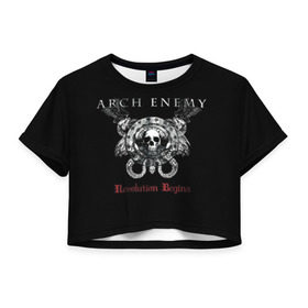 Женская футболка 3D укороченная с принтом Arch Enemy в Курске, 100% полиэстер | круглая горловина, длина футболки до линии талии, рукава с отворотами | alissa white gluz | arch enemy | алисса уайт глаз | арч энеми
