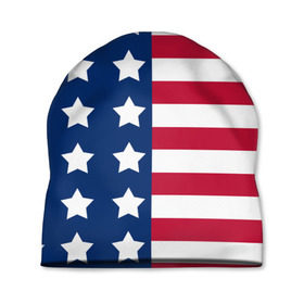 Шапка 3D с принтом USA Flag в Курске, 100% полиэстер | универсальный размер, печать по всей поверхности изделия | star | usa | америка | белый | звезды | красный | линии | полосы | популярные | синий | сша | триколор | туристические | флаг | цвет | штаты
