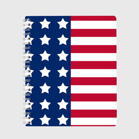 Тетрадь с принтом USA FLAG АМЕРИКАНСКИЙ ФЛАГ в Курске, 100% бумага | 48 листов, плотность листов — 60 г/м2, плотность картонной обложки — 250 г/м2. Листы скреплены сбоку удобной пружинной спиралью. Уголки страниц и обложки скругленные. Цвет линий — светло-серый
 | star | usa | америка | белый | звезды | красный | линии | полосы | популярные | синий | сша | триколор | туристические | флаг | цвет | штаты