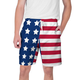 Мужские шорты 3D с принтом USA Flag в Курске,  полиэстер 100% | прямой крой, два кармана без застежек по бокам. Мягкая трикотажная резинка на поясе, внутри которой широкие завязки. Длина чуть выше колен | star | usa | америка | белый | звезды | красный | линии | полосы | популярные | синий | сша | триколор | туристические | флаг | цвет | штаты