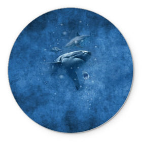 Коврик круглый с принтом Shark в Курске, резина и полиэстер | круглая форма, изображение наносится на всю лицевую часть | fish | ocean | акула | вода | животные | море | океан | рыба | челюсти