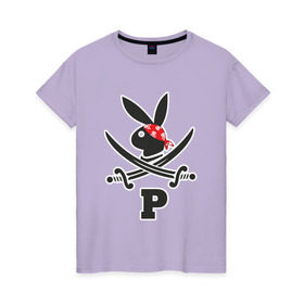 Женская футболка хлопок с принтом Плейпират в Курске, 100% хлопок | прямой крой, круглый вырез горловины, длина до линии бедер, слегка спущенное плечо | бандана | пират | плейбой