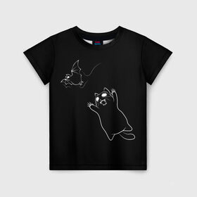 Детская футболка 3D с принтом Cat Monster в Курске, 100% гипоаллергенный полиэфир | прямой крой, круглый вырез горловины, длина до линии бедер, чуть спущенное плечо, ткань немного тянется | cat | halloween | арт | животные | кот | котик | кошки | монстр | мышь | праздник | хэллоуин | черно белый