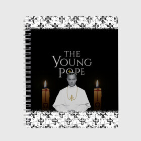 Тетрадь с принтом Молодой Папа The Young Pope в Курске, 100% бумага | 48 листов, плотность листов — 60 г/м2, плотность картонной обложки — 250 г/м2. Листы скреплены сбоку удобной пружинной спиралью. Уголки страниц и обложки скругленные. Цвет линий — светло-серый
 | Тематика изображения на принте: the young pope | молодой папа