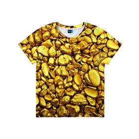 Детская футболка 3D с принтом Золотые камешки в Курске, 100% гипоаллергенный полиэфир | прямой крой, круглый вырез горловины, длина до линии бедер, чуть спущенное плечо, ткань немного тянется | Тематика изображения на принте: abstraction | gold | rich | texture | богатство | золотая абстракция | золото | кубики | текстура