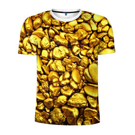 Мужская футболка 3D спортивная с принтом Золотые камешки в Курске, 100% полиэстер с улучшенными характеристиками | приталенный силуэт, круглая горловина, широкие плечи, сужается к линии бедра | Тематика изображения на принте: abstraction | gold | rich | texture | богатство | золотая абстракция | золото | кубики | текстура
