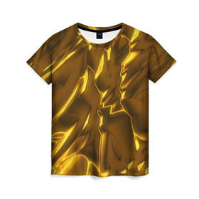 Женская футболка 3D с принтом Золотые разводы в Курске, 100% полиэфир ( синтетическое хлопкоподобное полотно) | прямой крой, круглый вырез горловины, длина до линии бедер | abstraction | gold | rich | texture | богатство | золотая абстракция | золото | кубики | текстура