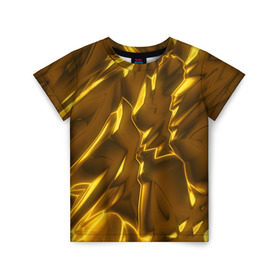 Детская футболка 3D с принтом Золотые разводы в Курске, 100% гипоаллергенный полиэфир | прямой крой, круглый вырез горловины, длина до линии бедер, чуть спущенное плечо, ткань немного тянется | Тематика изображения на принте: abstraction | gold | rich | texture | богатство | золотая абстракция | золото | кубики | текстура