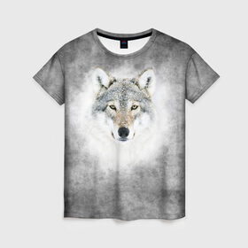 Женская футболка 3D с принтом Wolf в Курске, 100% полиэфир ( синтетическое хлопкоподобное полотно) | прямой крой, круглый вырез горловины, длина до линии бедер | animal | snow | волк | животные | снег | хищник