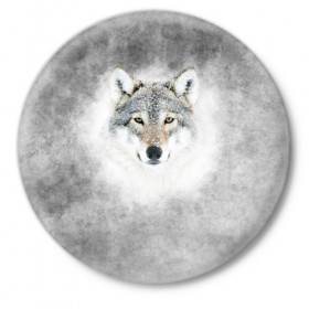 Значок с принтом Wolf в Курске,  металл | круглая форма, металлическая застежка в виде булавки | Тематика изображения на принте: animal | snow | волк | животные | снег | хищник
