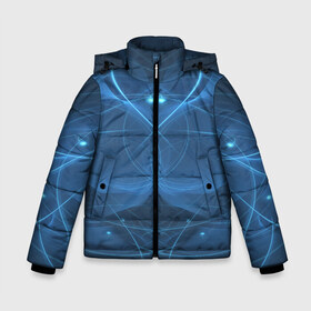 Зимняя куртка для мальчиков 3D с принтом Blue fractal в Курске, ткань верха — 100% полиэстер; подклад — 100% полиэстер, утеплитель — 100% полиэстер | длина ниже бедра, удлиненная спинка, воротник стойка и отстегивающийся капюшон. Есть боковые карманы с листочкой на кнопках, утяжки по низу изделия и внутренний карман на молнии. 

Предусмотрены светоотражающий принт на спинке, радужный светоотражающий элемент на пуллере молнии и на резинке для утяжки | Тематика изображения на принте: art | background | beautiful | color | festive | fractal | lines | photo | picture | smooth | strange | style