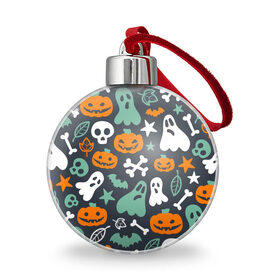 Ёлочный шар с принтом Halloween в Курске, Пластик | Диаметр: 77 мм | звёзды | кости | летучие мыши | листья | привидения | тыквы