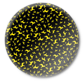 Значок с принтом Желтые собачки в Курске,  металл | круглая форма, металлическая застежка в виде булавки | dog | new year | животные | новый год | символ | собака