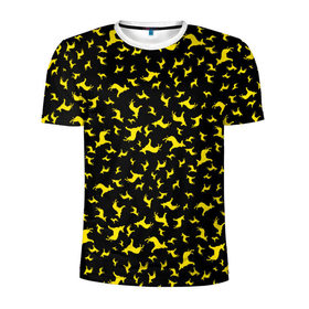 Мужская футболка 3D спортивная с принтом Желтые собачки в Курске, 100% полиэстер с улучшенными характеристиками | приталенный силуэт, круглая горловина, широкие плечи, сужается к линии бедра | dog | new year | животные | новый год | символ | собака