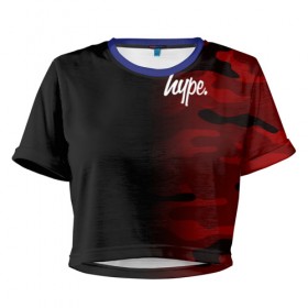 Женская футболка 3D укороченная с принтом Hype Military Black Red в Курске, 100% полиэстер | круглая горловина, длина футболки до линии талии, рукава с отворотами | brand | camo | hype | military | rap | swag | бренд | камо | камуфляж | милитари | модные | надписи | полосы | популярные | пятна | тренд | тренды | узоры | хайп | хайпанем | хаки | цвета