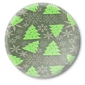 Значок с принтом Зелёные ёлочки в Курске,  металл | круглая форма, металлическая застежка в виде булавки | new year | santa | дед мороз | елка | елочки | новогодний | новый год | рождество | сантаклаус | снег | снежинки