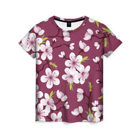 Женская футболка 3D с принтом Сакура в Курске, 100% полиэфир ( синтетическое хлопкоподобное полотно) | прямой крой, круглый вырез горловины, длина до линии бедер | vppdgryphon | арт | вишня | сакура | цветные | цветок | цветы | япония