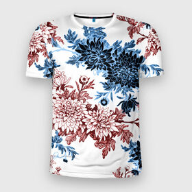 Мужская футболка 3D спортивная с принтом Blue and Red в Курске, 100% полиэстер с улучшенными характеристиками | приталенный силуэт, круглая горловина, широкие плечи, сужается к линии бедра | vppdgryphon | арт | краска | лес | пион | пионы | тропики | цветные | цветок | цветы